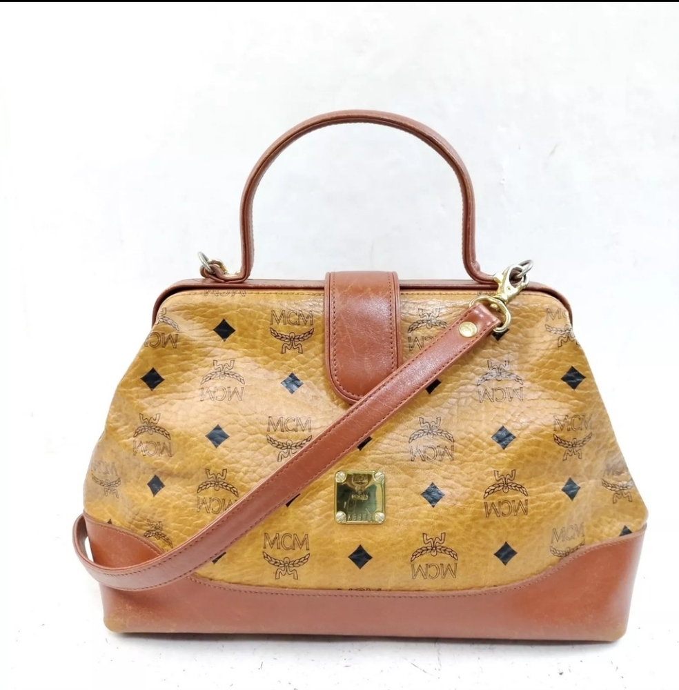 MCM Vintage Authentic Cognac Monogram Bowler Bag w/Crossbody Shoulder Strap - Picture 1 of 9